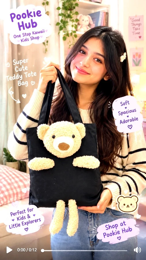 kawaii teddy tote bag